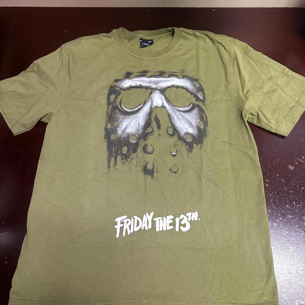 Friday the 13th Jason mask green olive T-shirt large